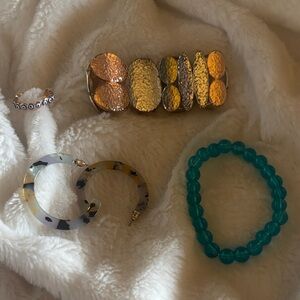 Gold-Tone Textured Stretch Bracelet - Earrings, Evil eye ring and 2nd bracelet